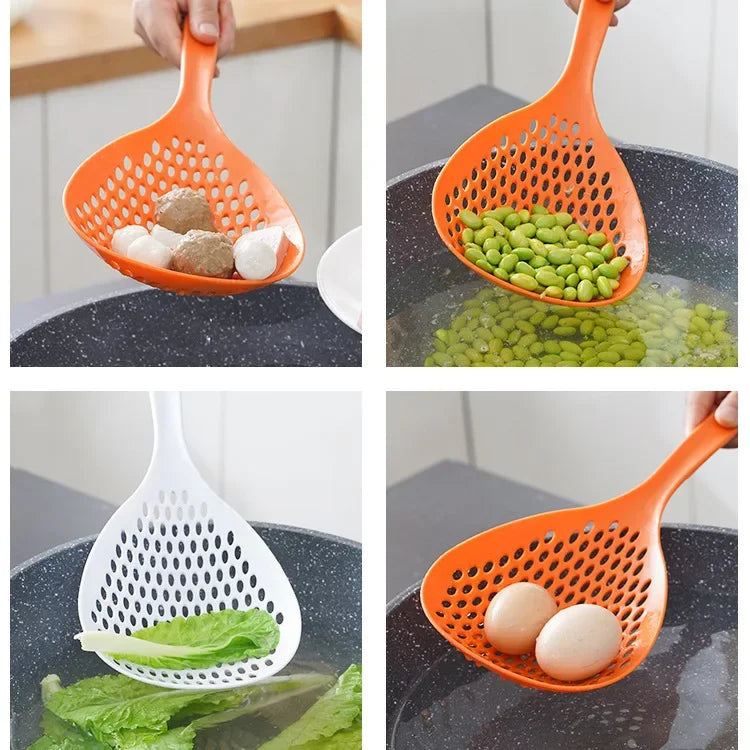 Strainer Scoop Colander Slotted Pasta Spoon Plastic Skimmer Handle Qme