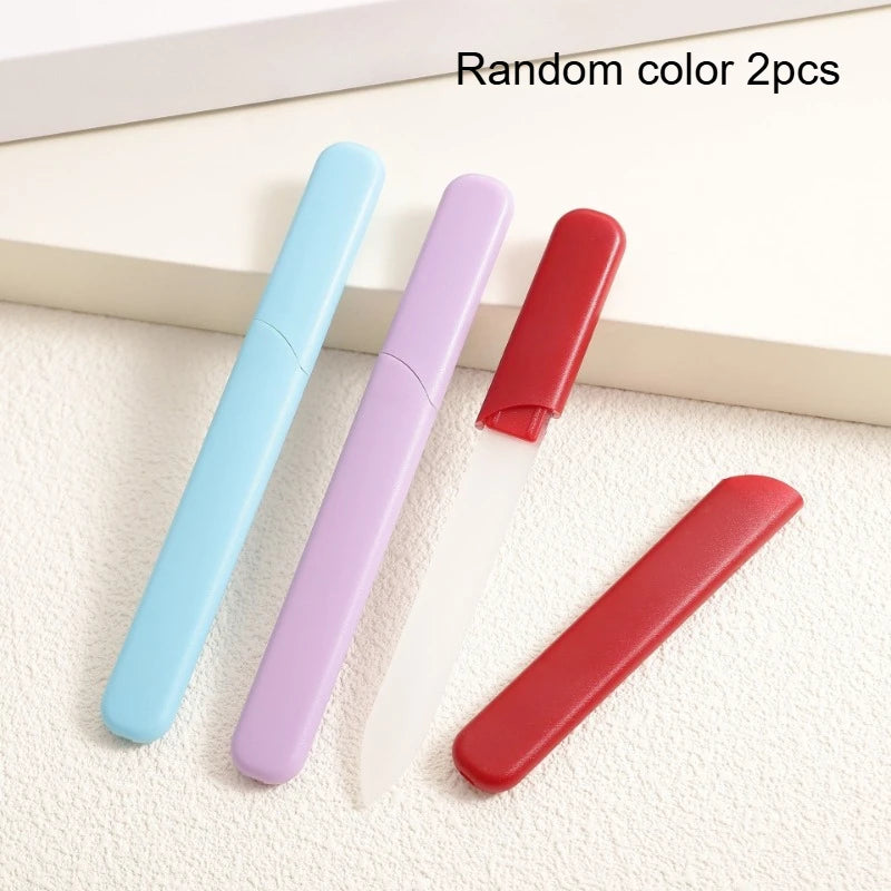 Nano Glass Nail File with Case - Professional Crystal Polishing File for Natural & Acrylic Nails, Portable Manicure Tool Qme Random color 2pcs