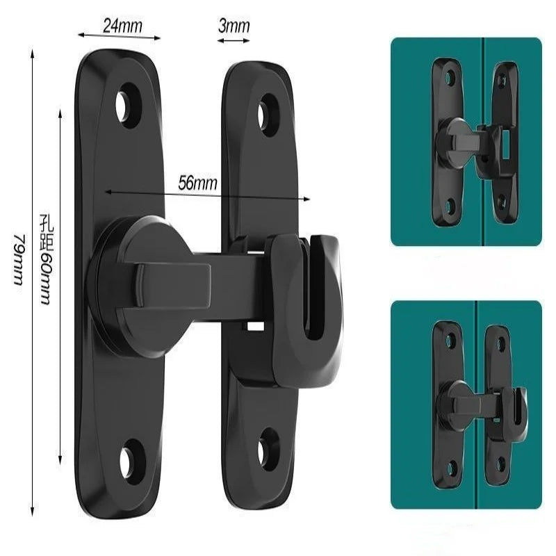 Non Perforated 90 Degree Barn Door Lock Sliding Door Lock Pin Buckle Kids Safety Alloy Locks Bolt Hooks Sliding Gate Buckles Qme black 1 set