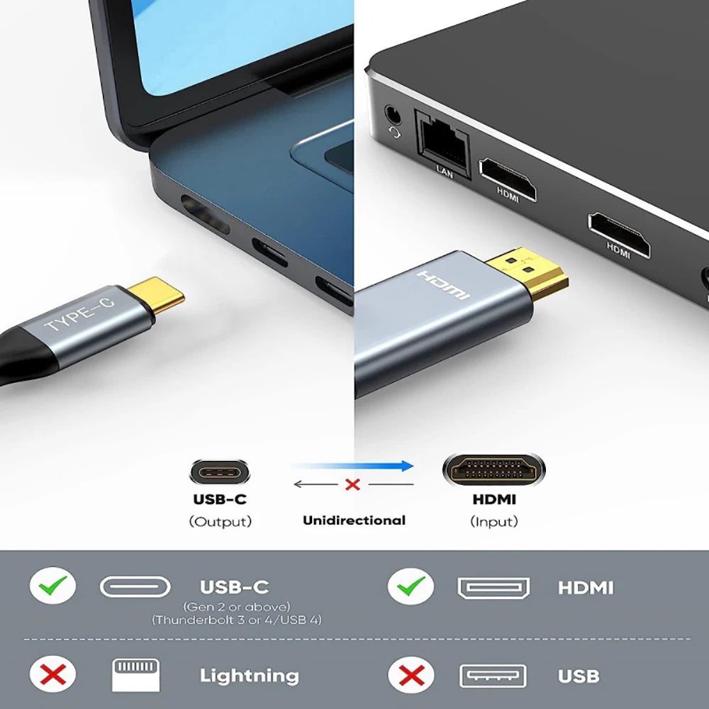 4K 60HZ Type-C to HDMl 2.0 Thunderbolt 3/4 Data Cable Aluminum Alloy Shell Extender Adapter For iPhone MacBook Huawei Mate30 Qme