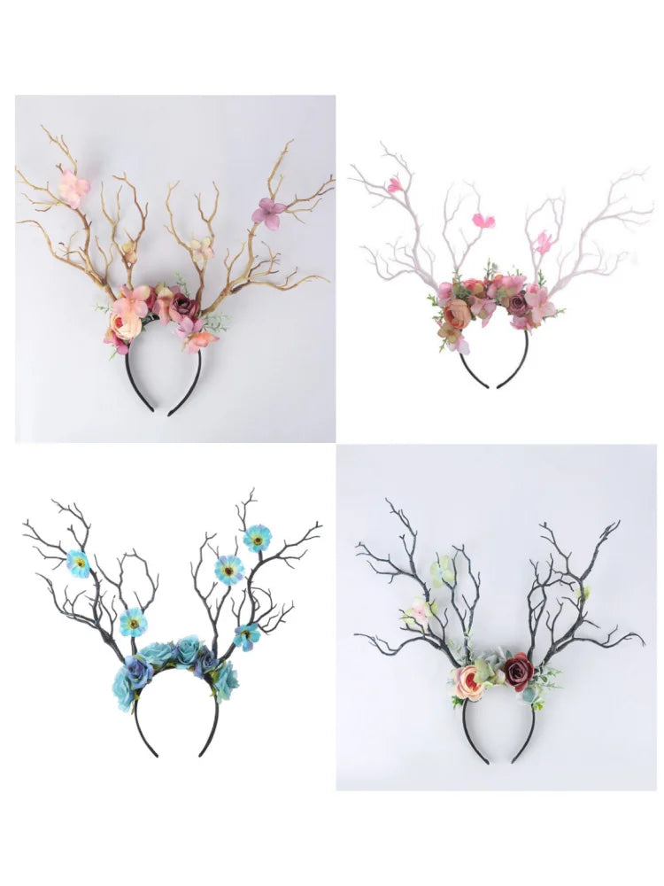 Handmade Enchanted Antler Headgear Cosplay Elf Elven Headpiece Magic Fairy Crown Elvish Forest Branch System Photography Prop Qme