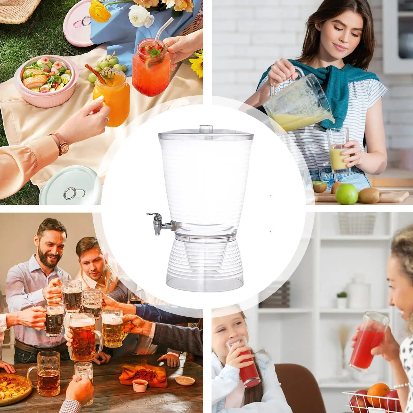 Large Drink Dispenser Faucet Juice Beer Pitchers Countertop Tea Qme
