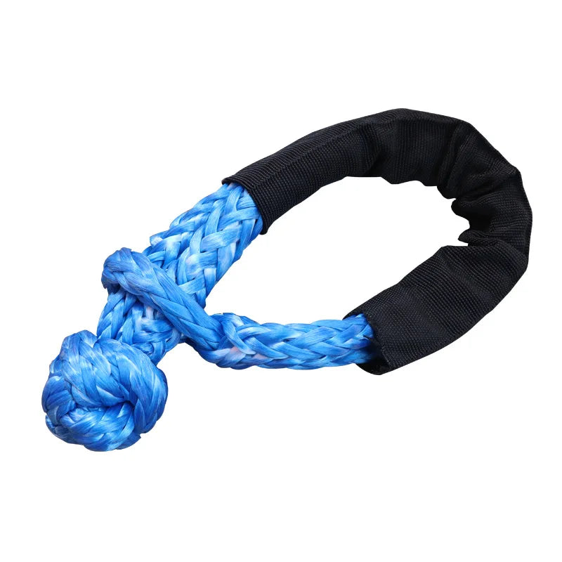 Synthetic Fiber Soft Shackle for Vehicle Recovery Off Road Towing Ropes Car Trailer Pull Rope with Protective Sleeve 38000 Lbs Qme Blue
