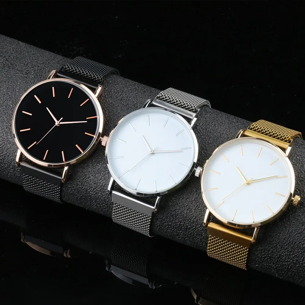2026 Men's casual wristwatch fashionable Geneva couple men's and women's simple business mesh with quartz watch Qme