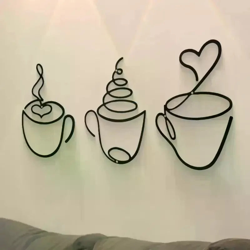1PC Creative Coffee Wall Hangings Coffee Shop Decorations Interior Wall Decorations Wall Hanging Iron Paintings Qme