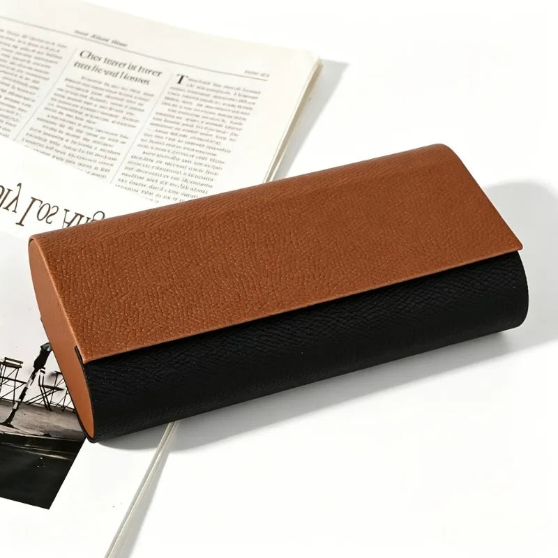Double Layer Glasses Case Sturdy Faux Leather Magnetic Closure Holds Qme