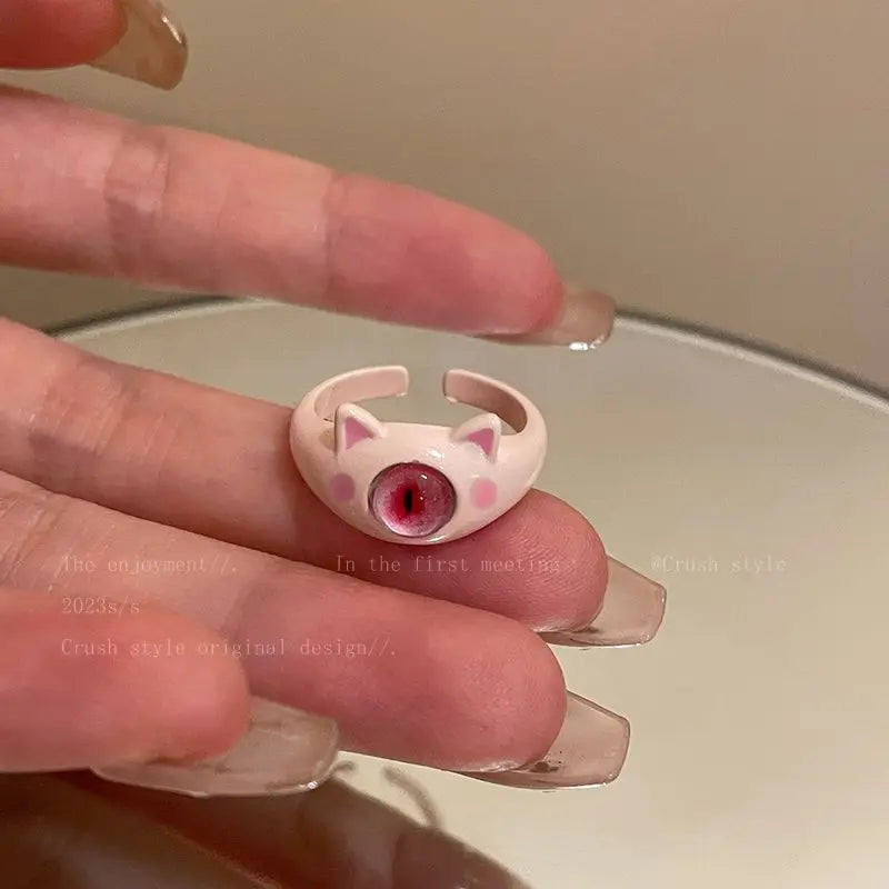 Funny Big eye little Monster Open Rings Women Cartoon Cute Cat Resin Finger Ring Y2K Fashion Couple Friends Jewelry Gifts Qme 1 China Mainland resizable