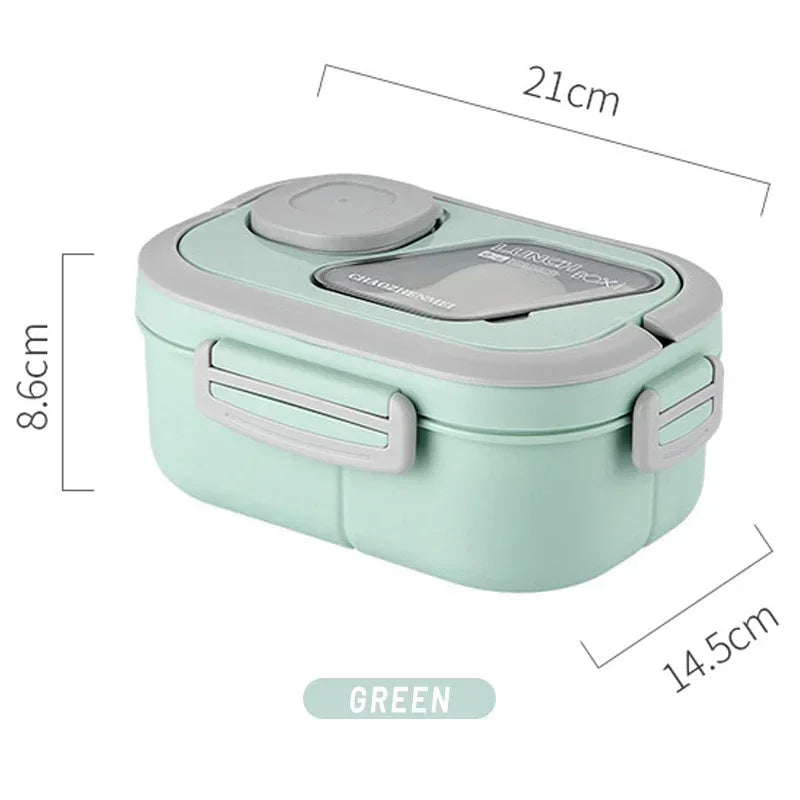 Portable Lunch Box Compartment Wheat Straw Bento Carrying Handle Qme Lunch-Box-Green