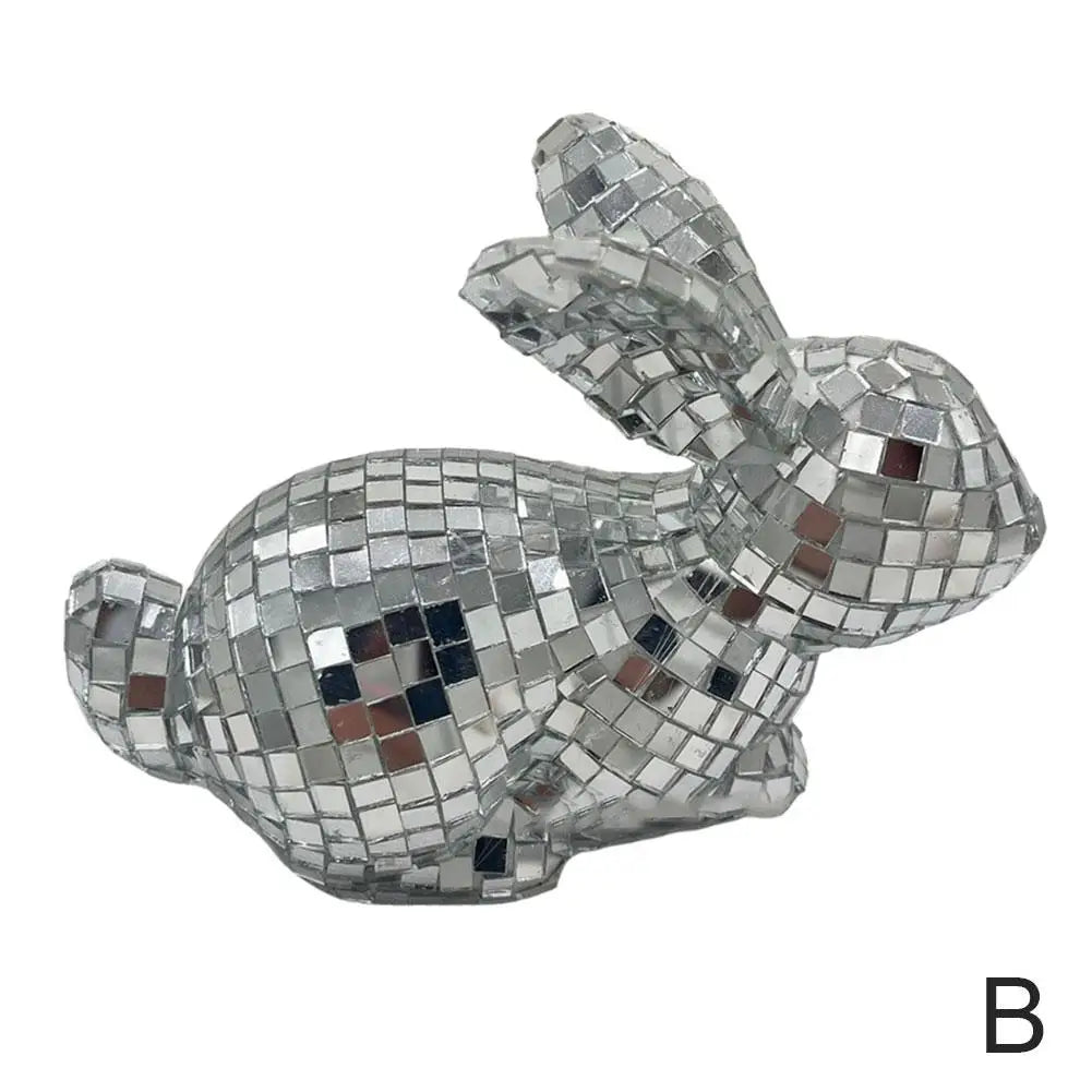 Desktop Mirror Disco Ball Rabbit Figurine Mirror Ball Sitting Bunny Figurine Easter Disco Ball Rabbit Ornament Home Decoration Qme B