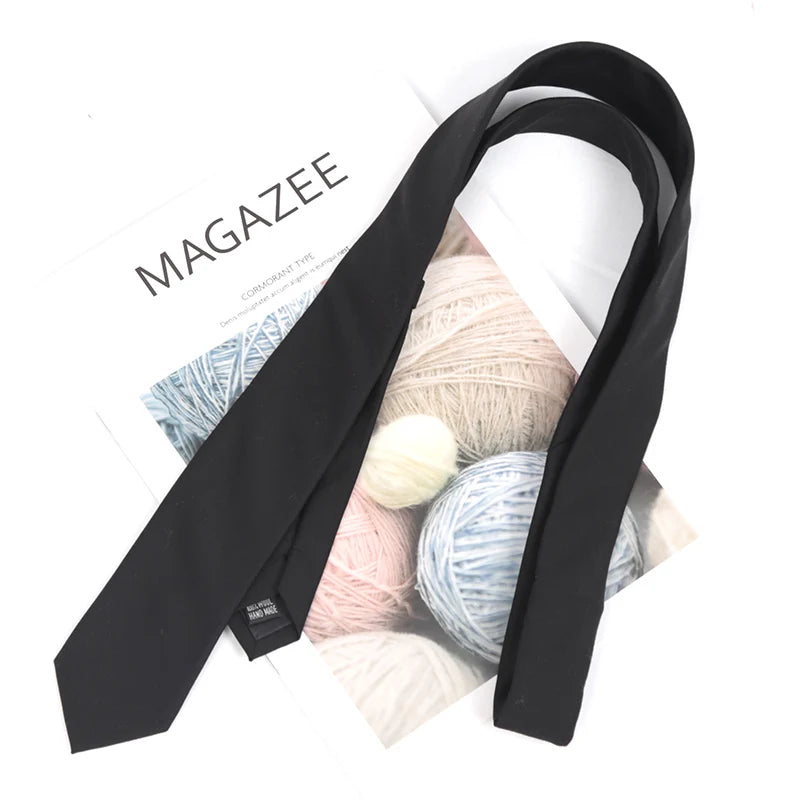 Men's Tie Cotton Black Solid Necktie Narrow Collar Slim Ties Wedding Business Casaual Party Suit Shirt Gift For Men Accessory Qme