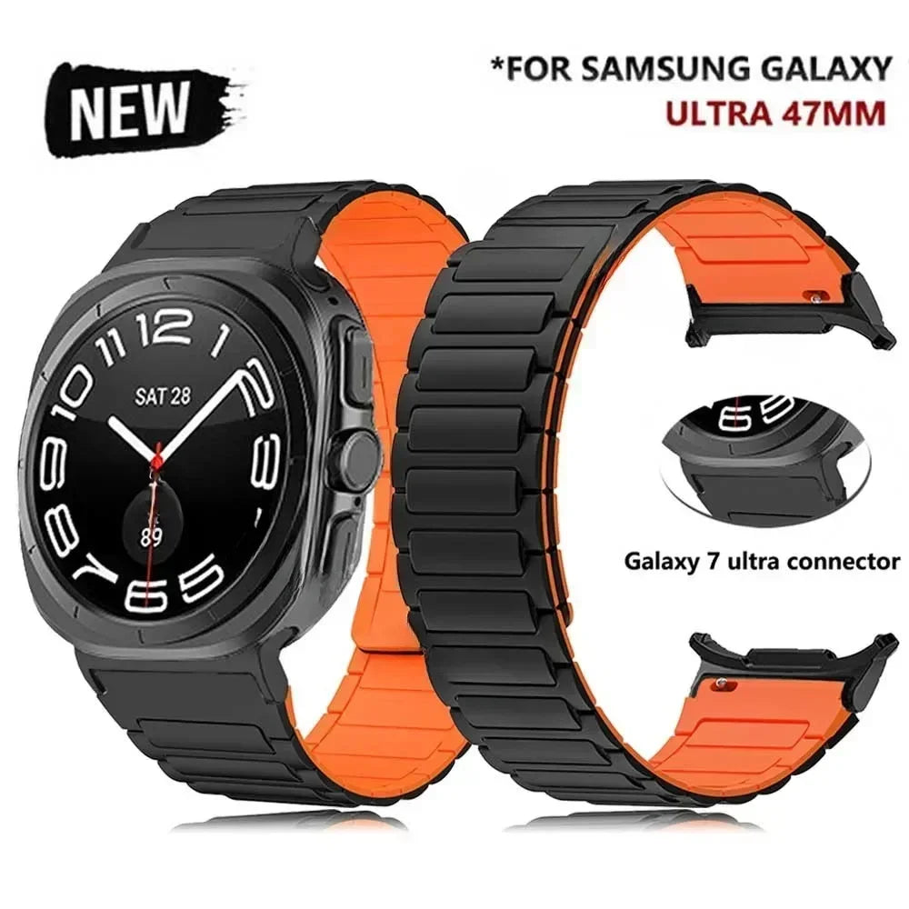 Silicone Sport Band for Samsung Galaxy Watch 7 Ultra 47mm Magnetic Loop Strap for Watch 7 Ultra 47mm No Gaps Curved End Bracelet Qme