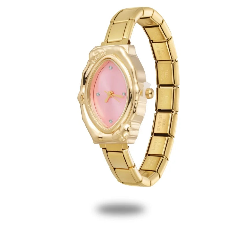 Women's Men's DIY Width Italian Elastic Charm Stainless Oval Watch