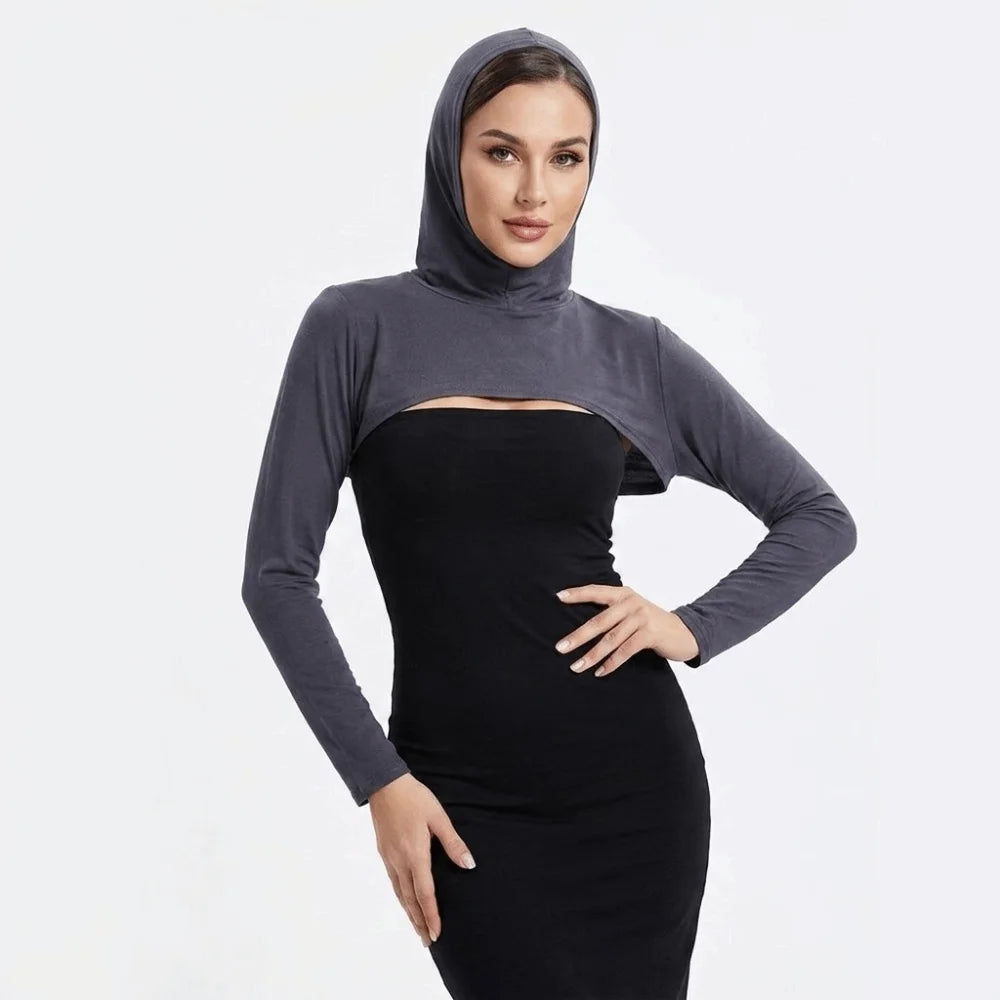 Polyester Hooded Capelet Long Arm Stretchy Multi-Functional Cape Full Neck Cover Skin-Friendly Sun Protection Sleeve Cover Qme