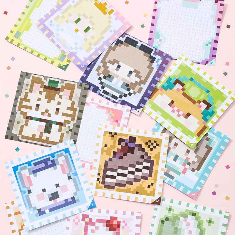 23 Sheets/Bag Adorable Pixel Art Pet Themed Collage Stickers for DIY Scrapbooking Phone Case Decoration Reward Sticker Pack Qme