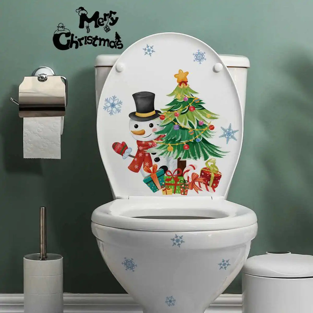 Cartoon snowman Christmas tree snowflake toilet sticker Christmas wall sticker decorative sticker self-adhesive Qme