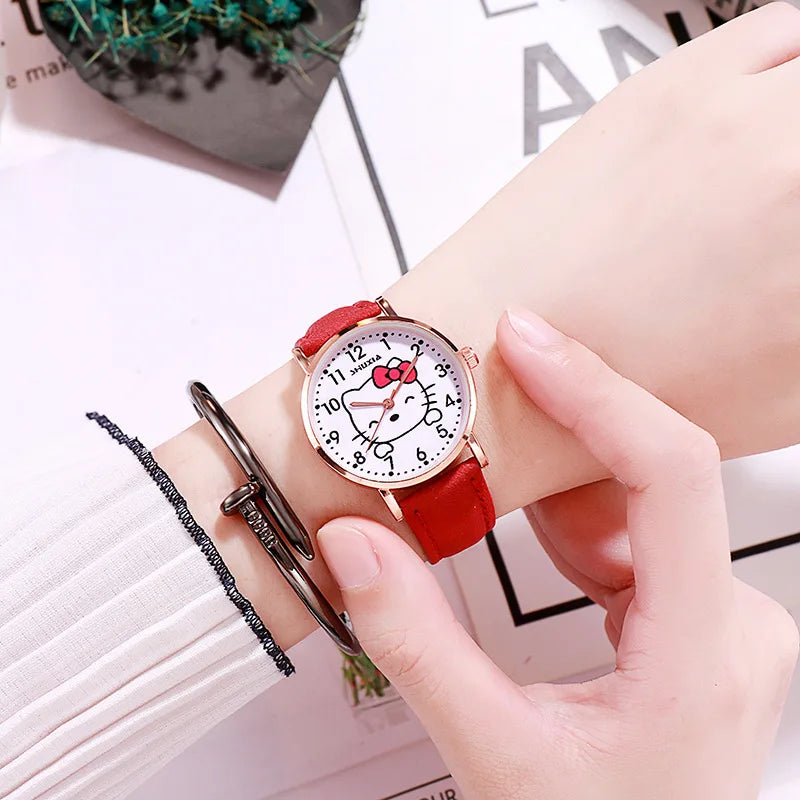 Hello Kitty Watch Minimalist, Cute Little Red Cat Student Watch in the Instagram Style Fresh and Chic Quartz Wristwatch Qme 1