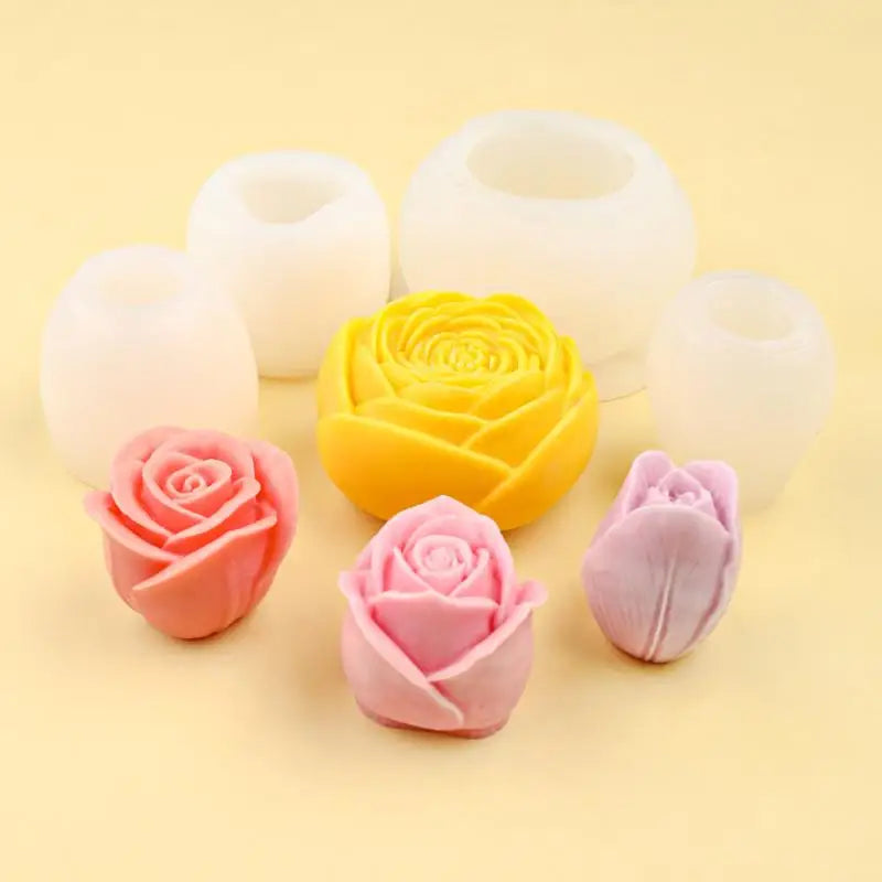 1Pcs Handmade Scented Candle Plaster Resin Molds DIY Flowers Tulip Rose Silicone Mold Cookies Chocolate Candy Baking Tool Qme