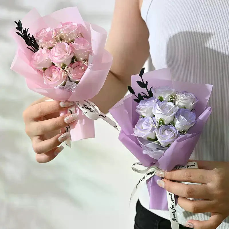 Valentine's Day Gift Decoration Rose Artificial Flowers Bouquet Fake Flower For Girlfriend Gift Mother's Day Decor Flower Qme