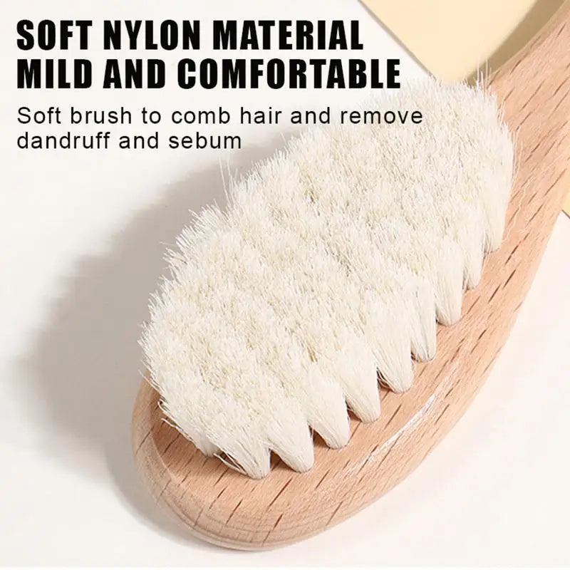 Infant Grooming 2 Beech Wood Baby Cushion Comb Wool Brush Newborn Qme
