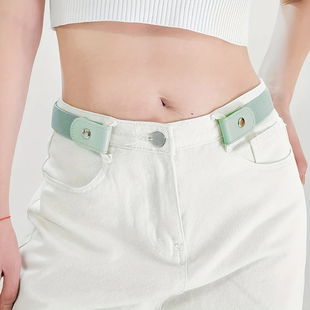 4pcs Macaron Color Casual Style Lazy Belt Accessory, Invisible Elastic No-Hole Belt for Jeans Qme