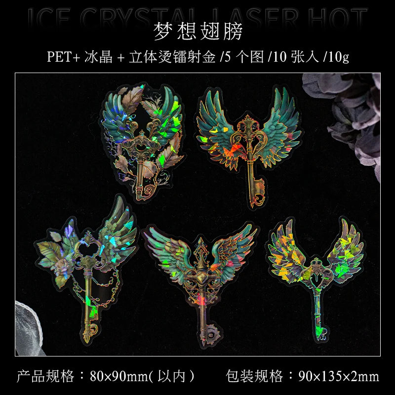 10 pcs Vintage Bronzing laser Stickers pack INS Flowers Butterfly Decorative Scrapbooking material Diy junk journal supplies Qme 3