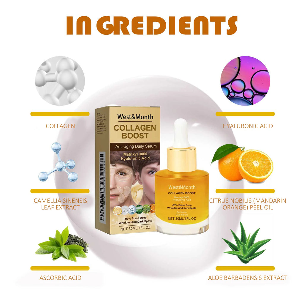 Collagen Face Serum Hydrating Tightening Smoothing Nourishing Brightening Face Skin Fade Fine Lines Anti-Aging Face Essence Qme