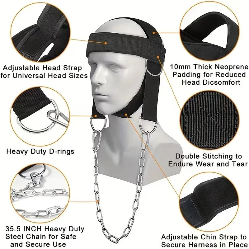 Heavy Duty Neck Cap Adjustable Weighted Headgear Barbell Plate Slots Qme