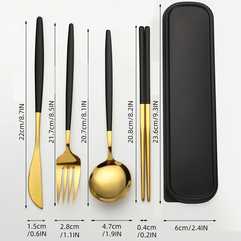 Stainless Steel Cutlery Set With Storage Box 4 Counts Portable Tableware Set For Home Kitchen Dining Room Household Tableware Qme Black