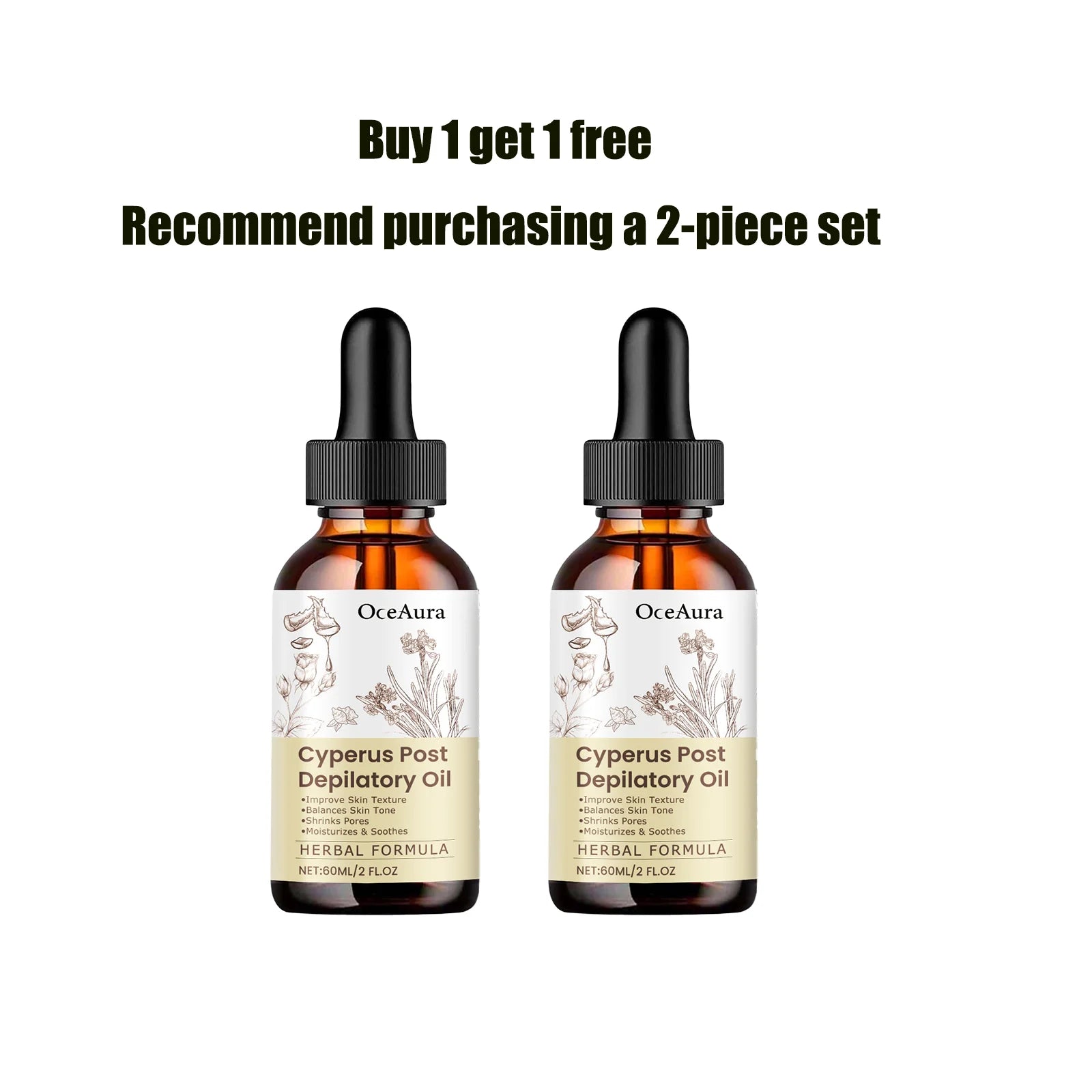 OceAura Cyperus Post Depilatory Oil Hair Growth Inhibitor Pore Minimizer Even Skin Tone Hydrating Cyprus Oil Hair Removal Care Qme 60ml x2