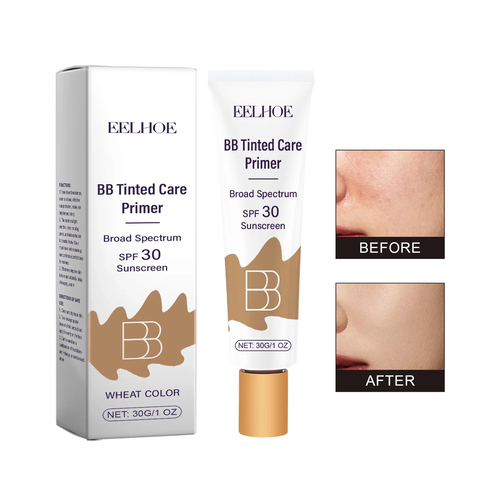Protective BB Cream - Coverage for Facial Blemishes, Moisturizing, Daily Protection Tinted Moisturizer Light Qme Wheat