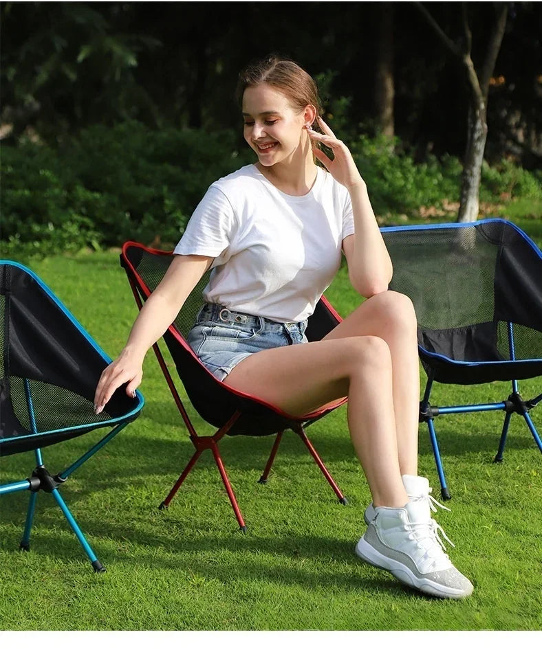 Outdoor moon chair, camping folding chair, portable leisure backrest chair, ultra-light aluminum alloy folding chair Comfortable Qme