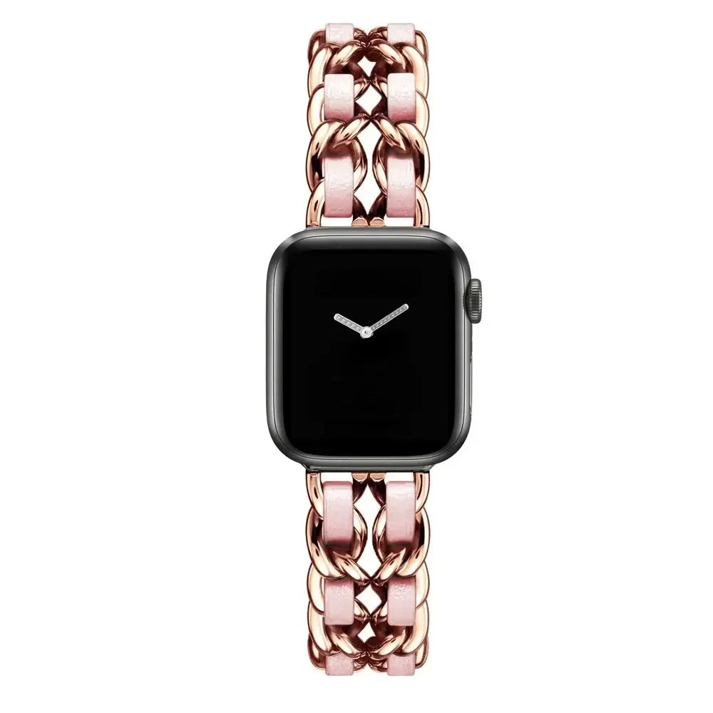 Luxury Metal Denim Strap For Apple Watch Band Ultra 2 1 49mm 41 45mm 38 42mm 44 40mm Bracelet For iWatch 9 8 7 SE 6 5 4 3 Women Qme Rosegold LP 42mm 44mm 45mm 49mm
