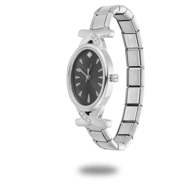 Wholesale Fashion Men Womens DIY 9mm Width Italian Elastic Charm Stainless Classic Oval Watch Bracelet Bangle For Birthday Gifts Qme S 32