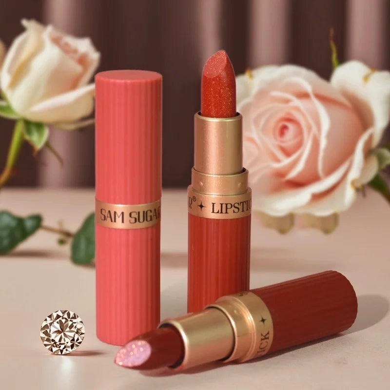 Diamond Pearlescent Lipstick Glitter Shiny Metallic Lipstick Lip Tint Long Lasting Nude Shimmer Shiny Lip Gloss Makeup Qme