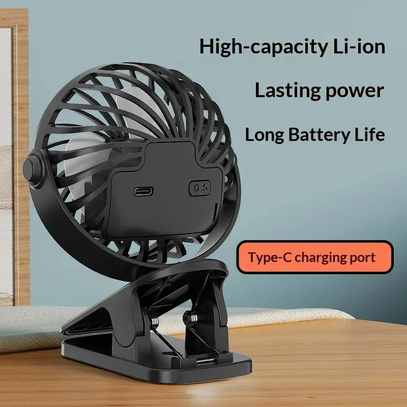 USB Rechargeable Clip Fan Mini Portable Stroller Fan for Baby Crib Office Dorm Outdoor Trip Desktop Cooling Qme