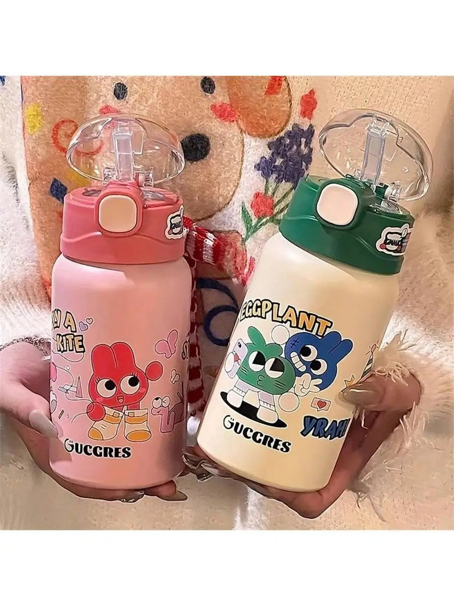 Cute Graffiti Painting Insulated Cup Straw Water Portable School Qme