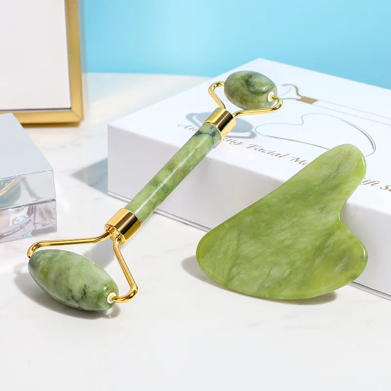 Jade Massagers Face Body Gua Sha Scraper Beauty Facial Roller Natural Qme
