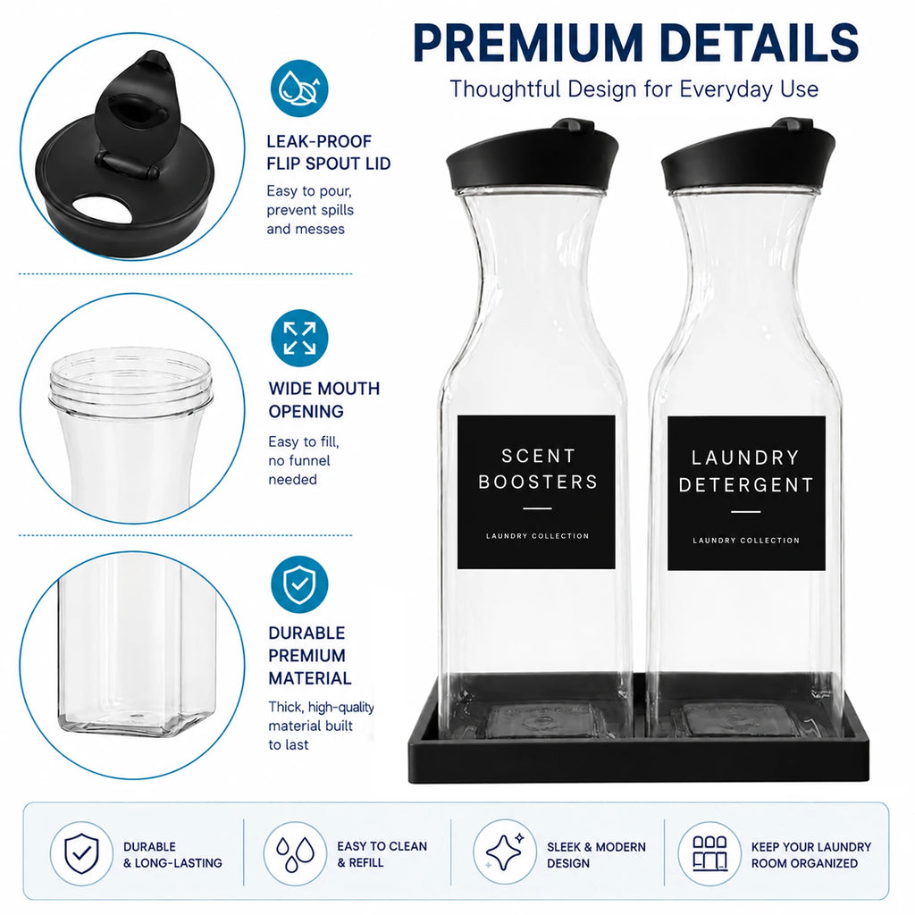 lack Laundry Detergent Dispenser Set with Silicone Tray Refillable Laundry Soap Dispenser for Detergent Scent Beads Softener Qme