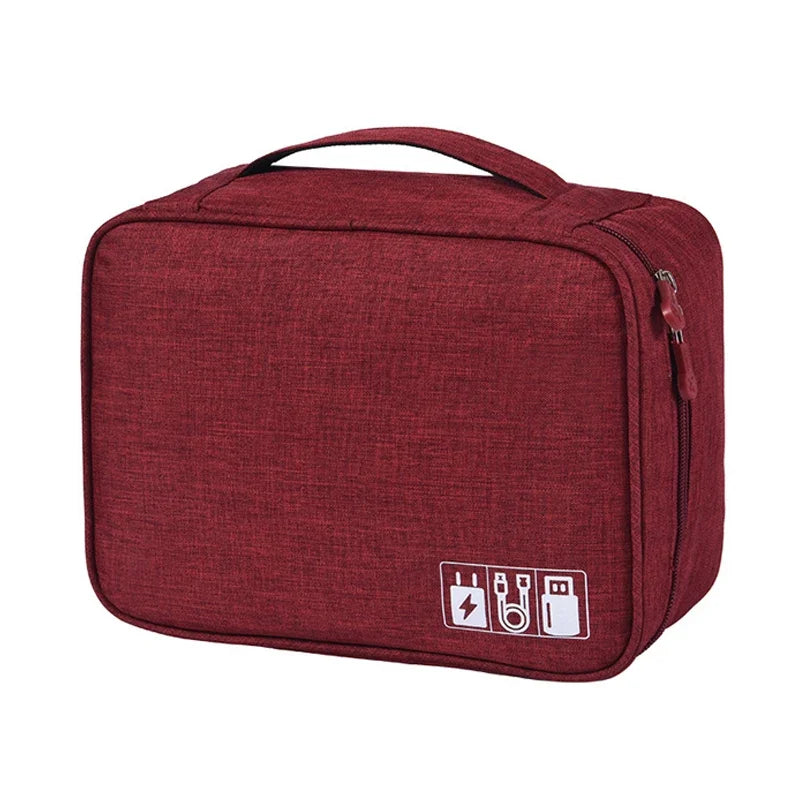 Portable Waterproof Digital Electronic Organizer Cable Storage Bag USB Data Line Charger Plug Storage Bag Travel Cable Organizer Qme Red 2Layer(28x10x21cm)