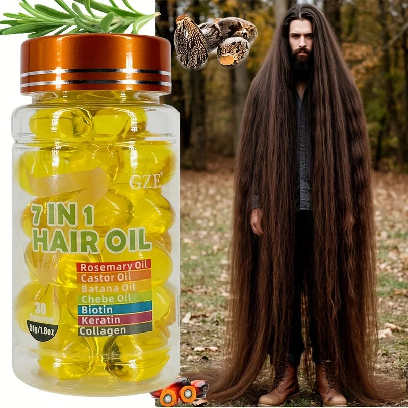 GZE 7-IN-1 Hair Oil Enriched With Rosemary Oil Castor Oil Batana Oil Chebe Oil Biotin Keratin Collagen Hydrating Smoothing Qme