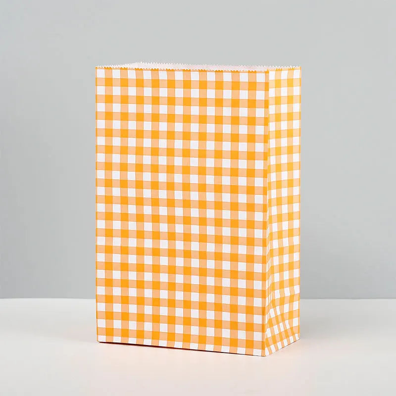 Colored Checkered Kraft Paper Bag Valentine's Day Christmas Packaging Qme 15x8x23cm Orange