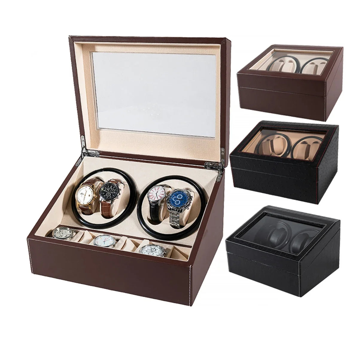 4+6 Watch Winder Automatic Watches Shaker PU Leather Mechanical Watch Box Watch Jewelry Display Box Storage Case Qme