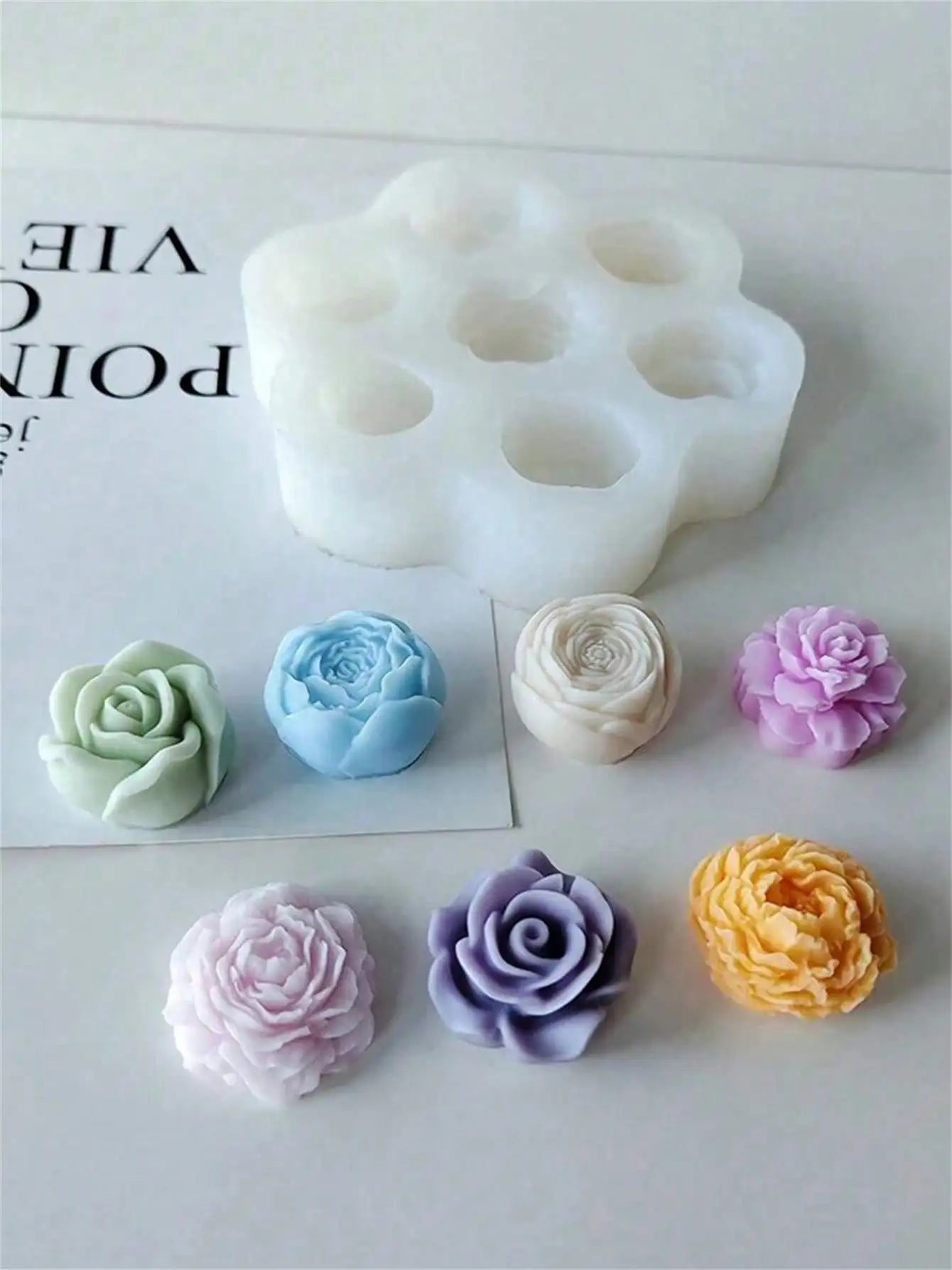 DIY 3D Rose Peony Flowers Candle Decoration Scented Silicone Molds Qme rose