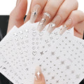 6 Sheets Metal Silver Nail Stickers Metallic 3D Star Nail Art Stickers Decals Self-Adhesive Nail Art Stickers Metal Chain Heart Qme Default Title