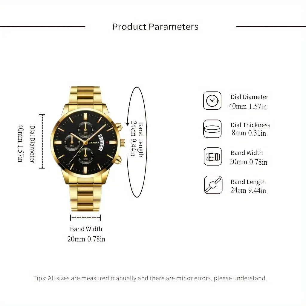 Vintage Quartz Men's Watch with Calendar - Elegant Stainless Steel Timepiece, Perfect Gift Qme