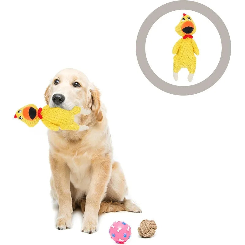 Squeaky Plush Chick Dog Chew Toy Teething Puppies Interactive Qme