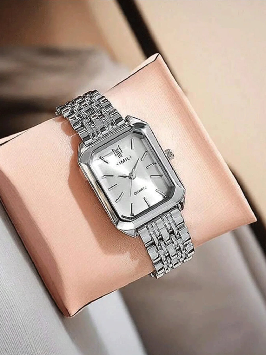 Women's Watch Fashion Simple Steel Belt Watch Women's Watch Square Quartz Watch+Star Pendant Bracelet Qme