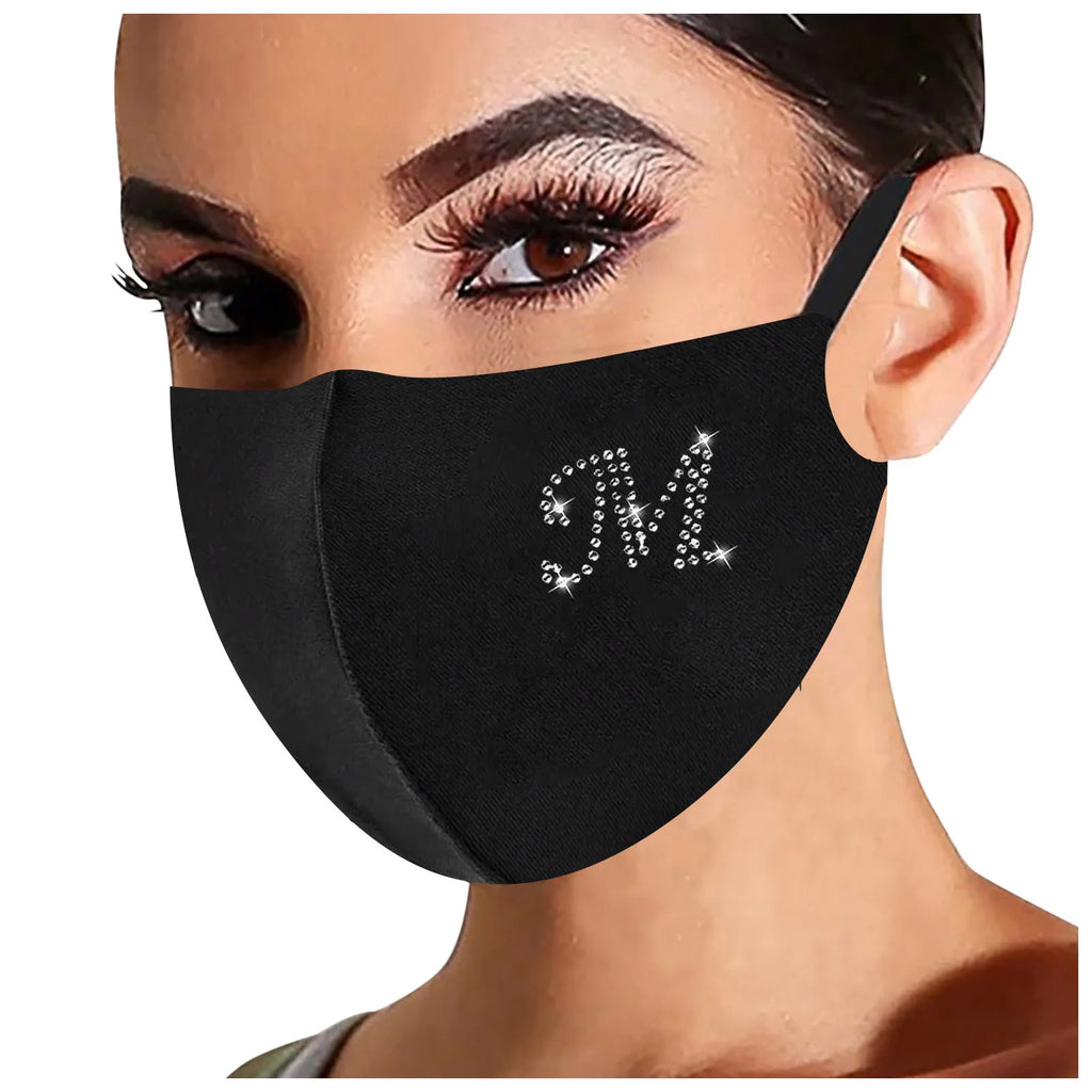 Rhinestone Letter Ice Silk Cotton Mask Adult Black Resuable Washable Soft and Comfortable Mask Outdoor Cycling Mask Qme