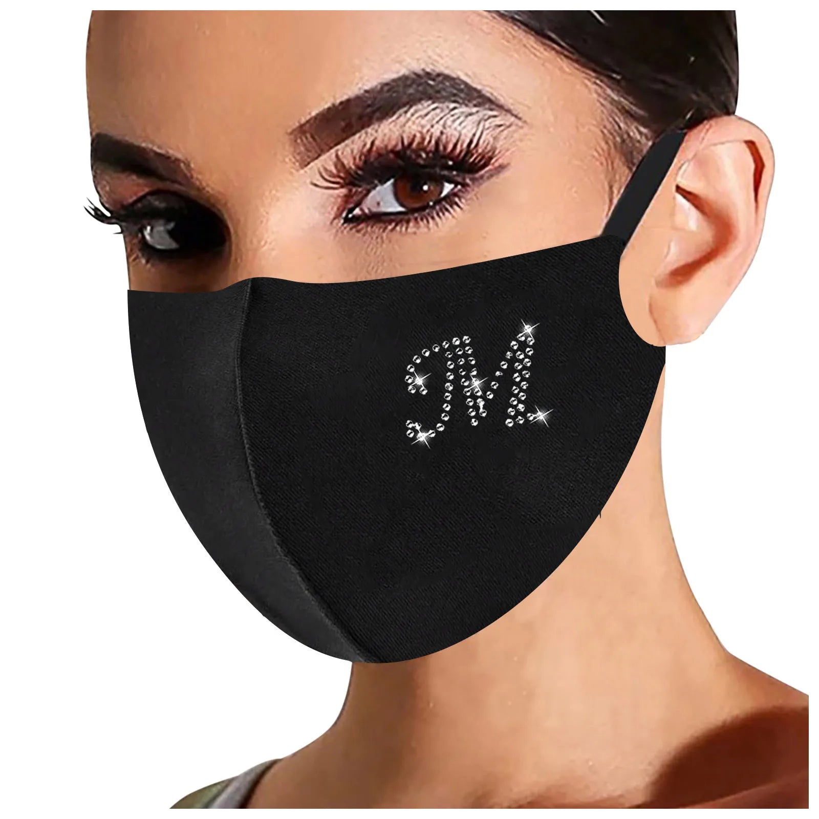 Rhinestone Letter Ice Silk Cotton Mask Adult Black Resuable Washable Soft and Comfortable Mask Outdoor Cycling Mask Qme