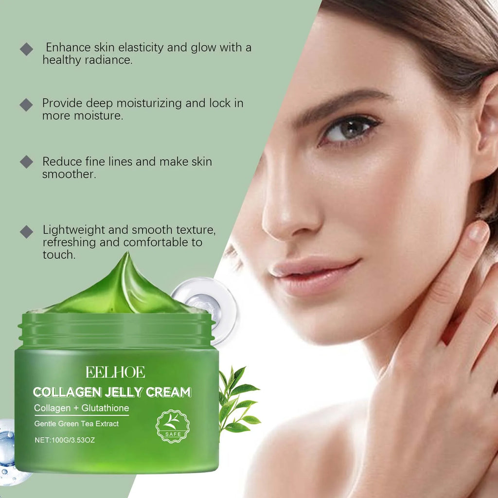 Green Tea Collagen Jelly Cream Gentle Moisturizing Soothing Shrink Pores Smooth Wrinkles Rejuvenating Facial Skin Care Gel Cream Qme